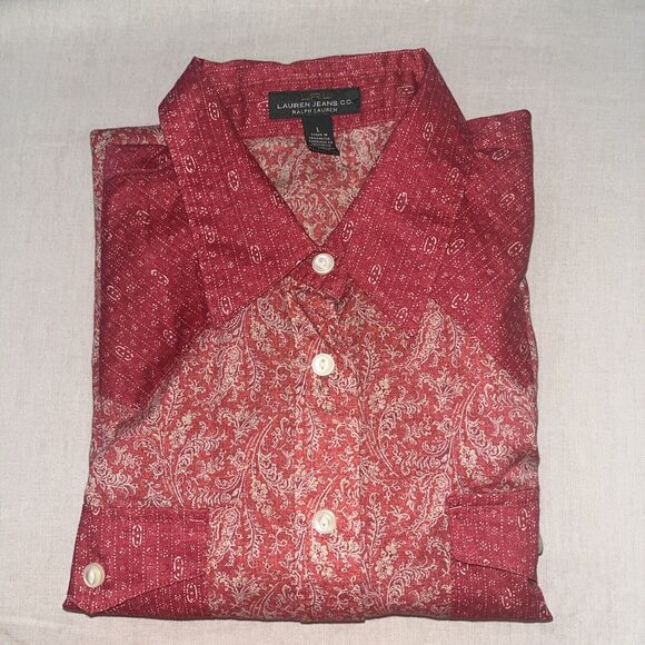 Vintage Ralph Lauren Western Red Button Shirt Top Size L - Picture 11 of 11